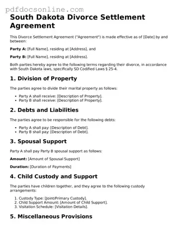 Attorney-Verified  Divorce Settlement Agreement Form for South Dakota