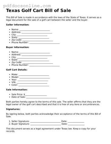Attorney-Verified  Golf Cart Bill of Sale Form for Texas