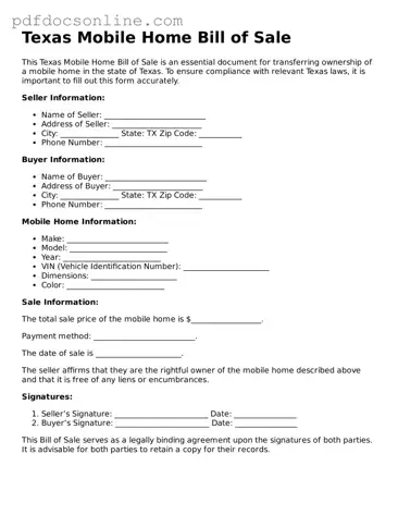 Attorney-Verified  Mobile Home Bill of Sale Form for Texas
