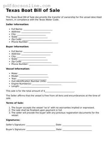 Attorney-Verified  Boat Bill of Sale Form for Texas