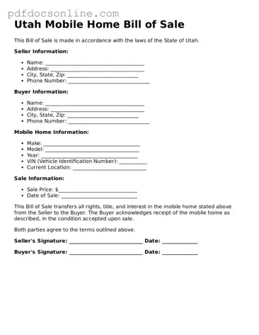 Attorney-Verified  Mobile Home Bill of Sale Form for Utah