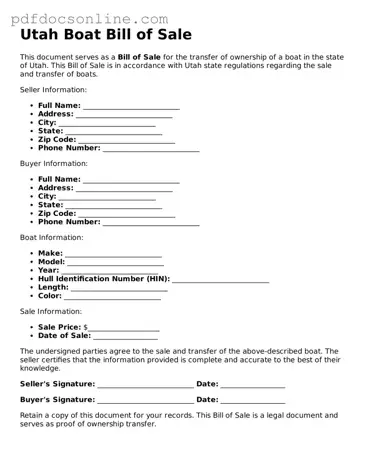 Attorney-Verified  Boat Bill of Sale Form for Utah