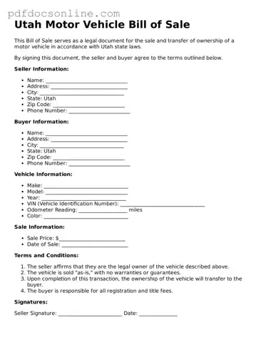 Attorney-Verified  Motor Vehicle Bill of Sale Form for Utah