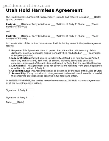 Attorney-Verified  Hold Harmless Agreement Form for Utah