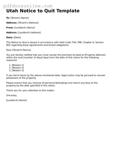 Attorney-Verified  Notice to Quit Form for Utah