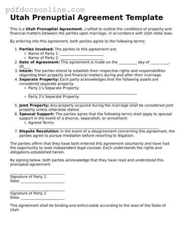Attorney-Verified  Prenuptial Agreement Form for Utah