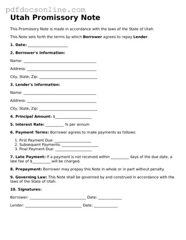 Attorney-Verified  Promissory Note Form for Utah