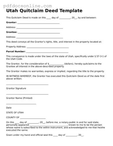 Attorney-Verified  Quitclaim Deed Form for Utah