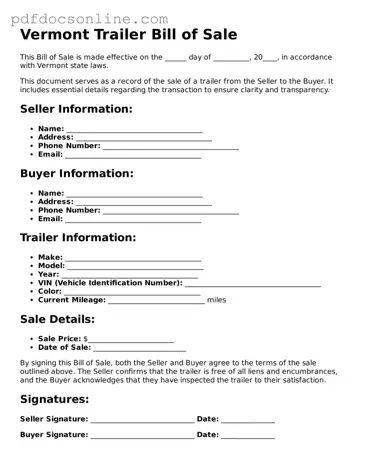 Attorney-Verified  Trailer Bill of Sale Form for Vermont