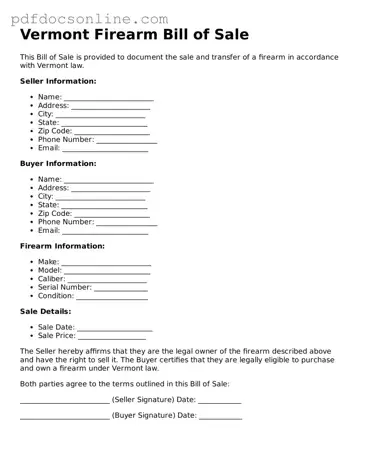 Attorney-Verified  Firearm Bill of Sale Form for Vermont