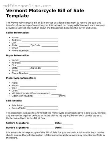 Attorney-Verified  Motorcycle Bill of Sale Form for Vermont