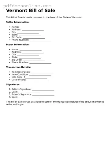 Attorney-Verified  Bill of Sale Form for Vermont