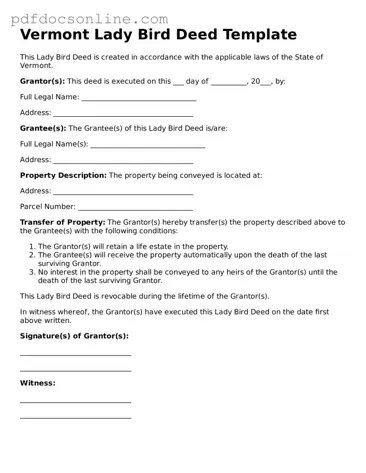 Attorney-Verified  Lady Bird Deed Form for Vermont