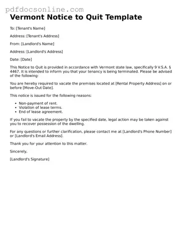 Attorney-Verified  Notice to Quit Form for Vermont