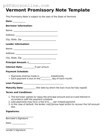 Attorney-Verified  Promissory Note Form for Vermont