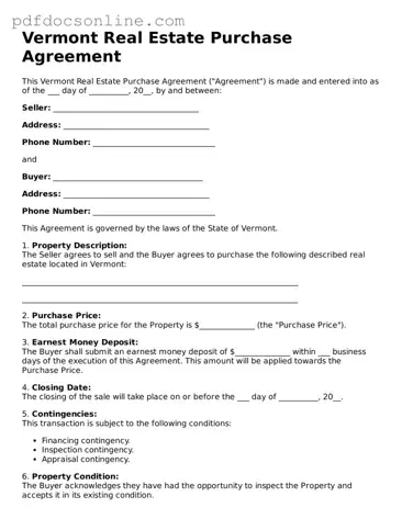 Attorney-Verified  Real Estate Purchase Agreement Form for Vermont