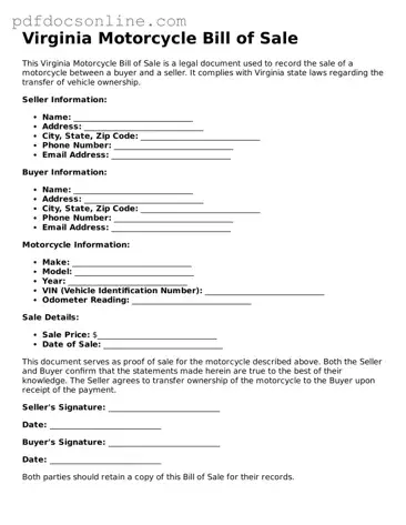 Attorney-Verified  Motorcycle Bill of Sale Form for Virginia