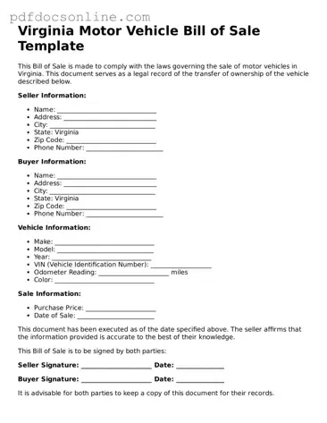 Attorney-Verified  Motor Vehicle Bill of Sale Form for Virginia