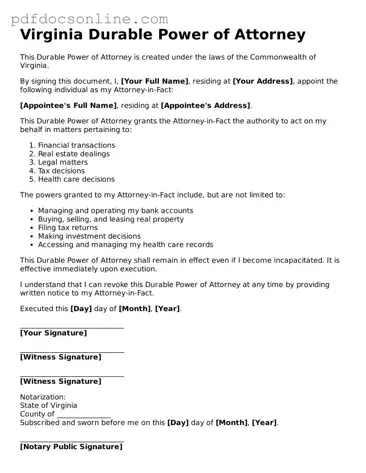 Attorney-Verified  Durable Power of Attorney Form for Virginia