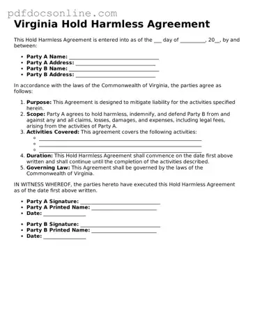 Attorney-Verified  Hold Harmless Agreement Form for Virginia