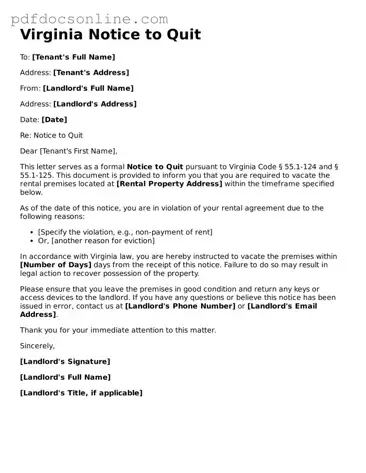 Attorney-Verified  Notice to Quit Form for Virginia
