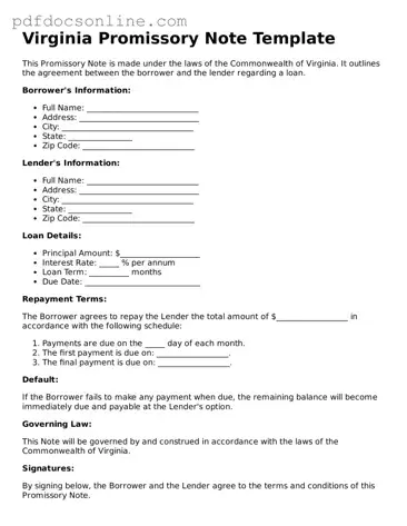 Attorney-Verified  Promissory Note Form for Virginia