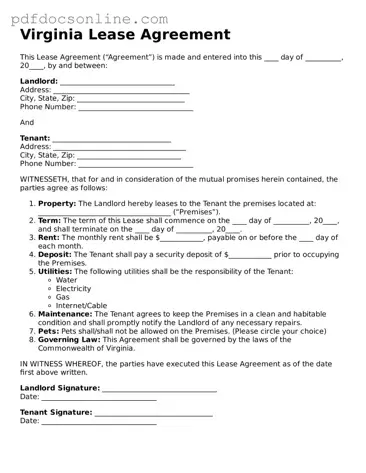 Attorney-Verified  Lease Agreement Form for Virginia