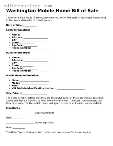 Attorney-Verified  Mobile Home Bill of Sale Form for Washington