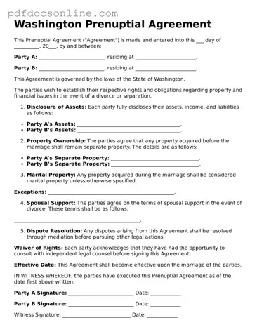Attorney-Verified  Prenuptial Agreement Form for Washington