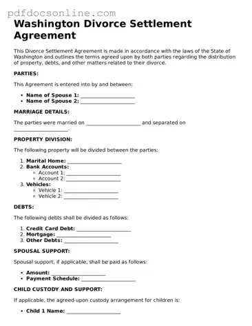 Attorney-Verified  Divorce Settlement Agreement Form for Washington