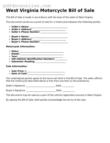 Attorney-Verified  Motorcycle Bill of Sale Form for West Virginia