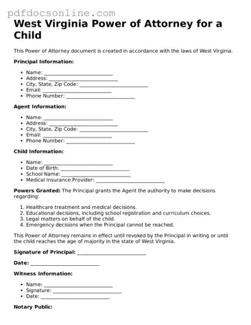 Attorney-Verified  Power of Attorney for a Child Form for West Virginia