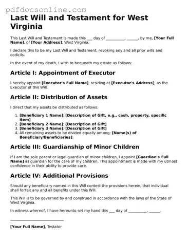 Attorney-Verified  Last Will and Testament Form for West Virginia