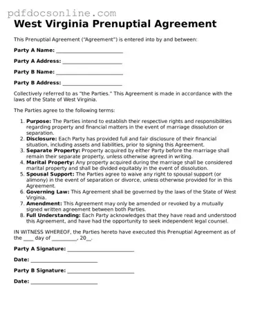Attorney-Verified  Prenuptial Agreement Form for West Virginia