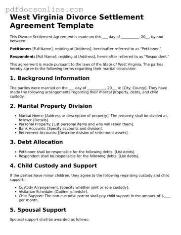 Attorney-Verified  Divorce Settlement Agreement Form for West Virginia