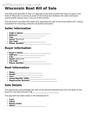 Attorney-Verified  Boat Bill of Sale Form for Wisconsin