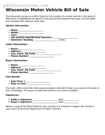 Attorney-Verified  Motor Vehicle Bill of Sale Form for Wisconsin