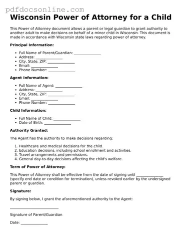 Attorney-Verified  Power of Attorney for a Child Form for Wisconsin
