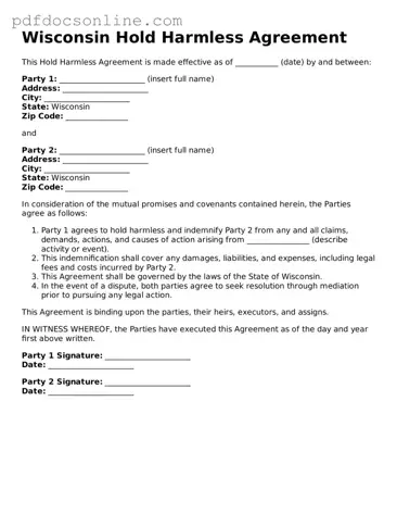 Attorney-Verified  Hold Harmless Agreement Form for Wisconsin