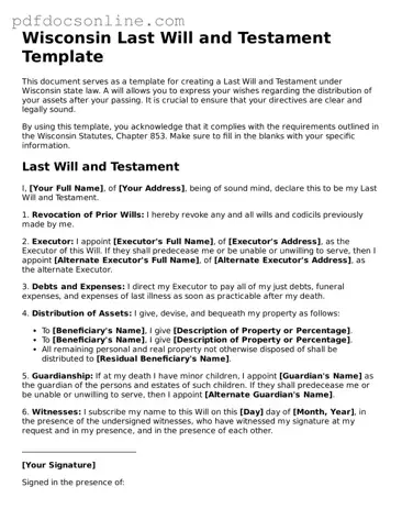 Attorney-Verified  Last Will and Testament Form for Wisconsin