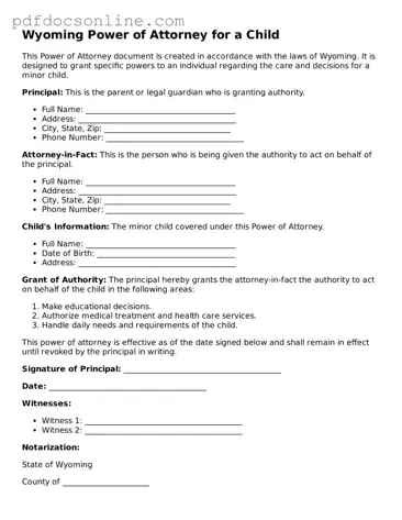 Attorney-Verified  Power of Attorney for a Child Form for Wyoming