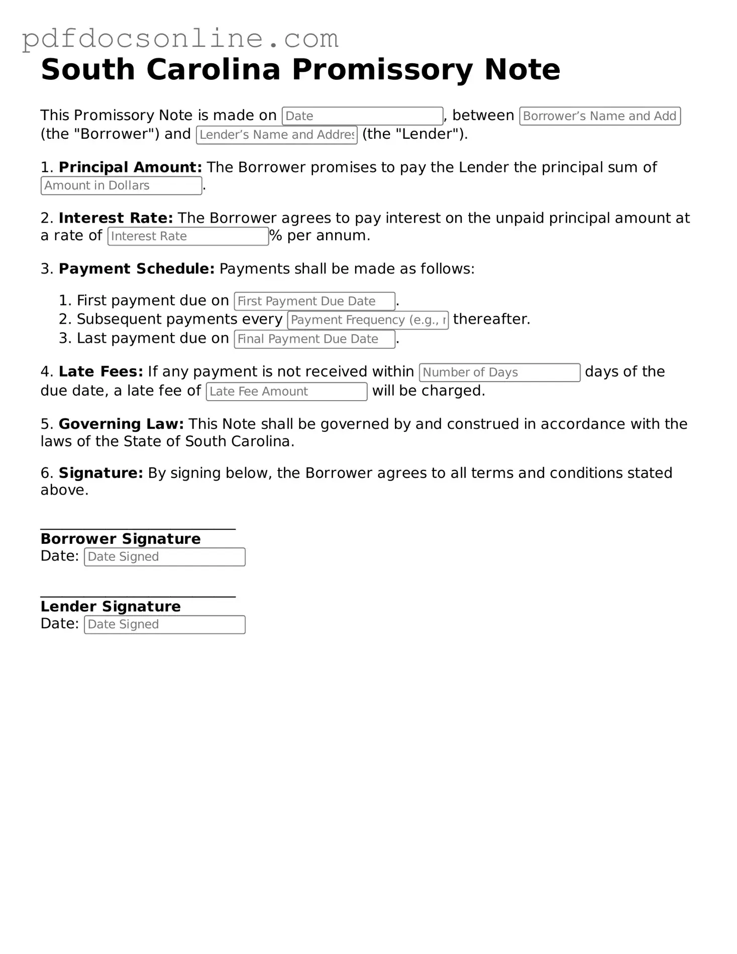 Attorney-Verified  Promissory Note Form for South Carolina