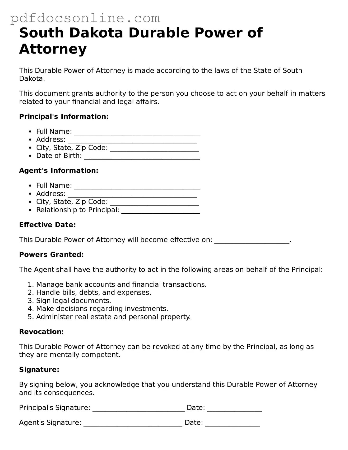 Attorney-Verified  Durable Power of Attorney Form for South Dakota