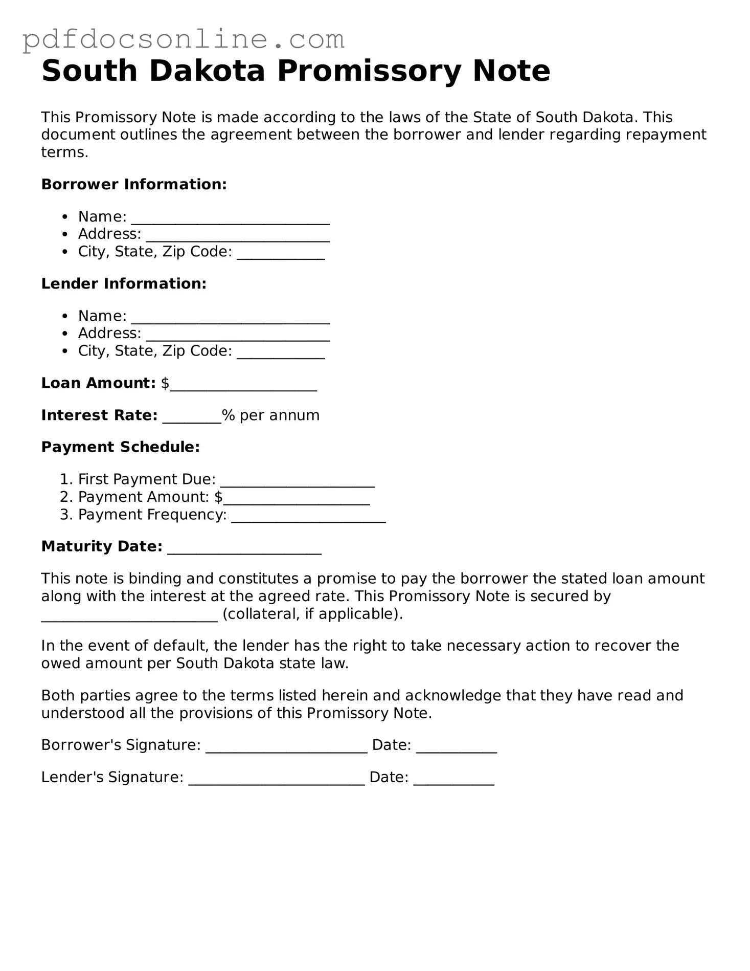 Attorney-Verified  Promissory Note Form for South Dakota