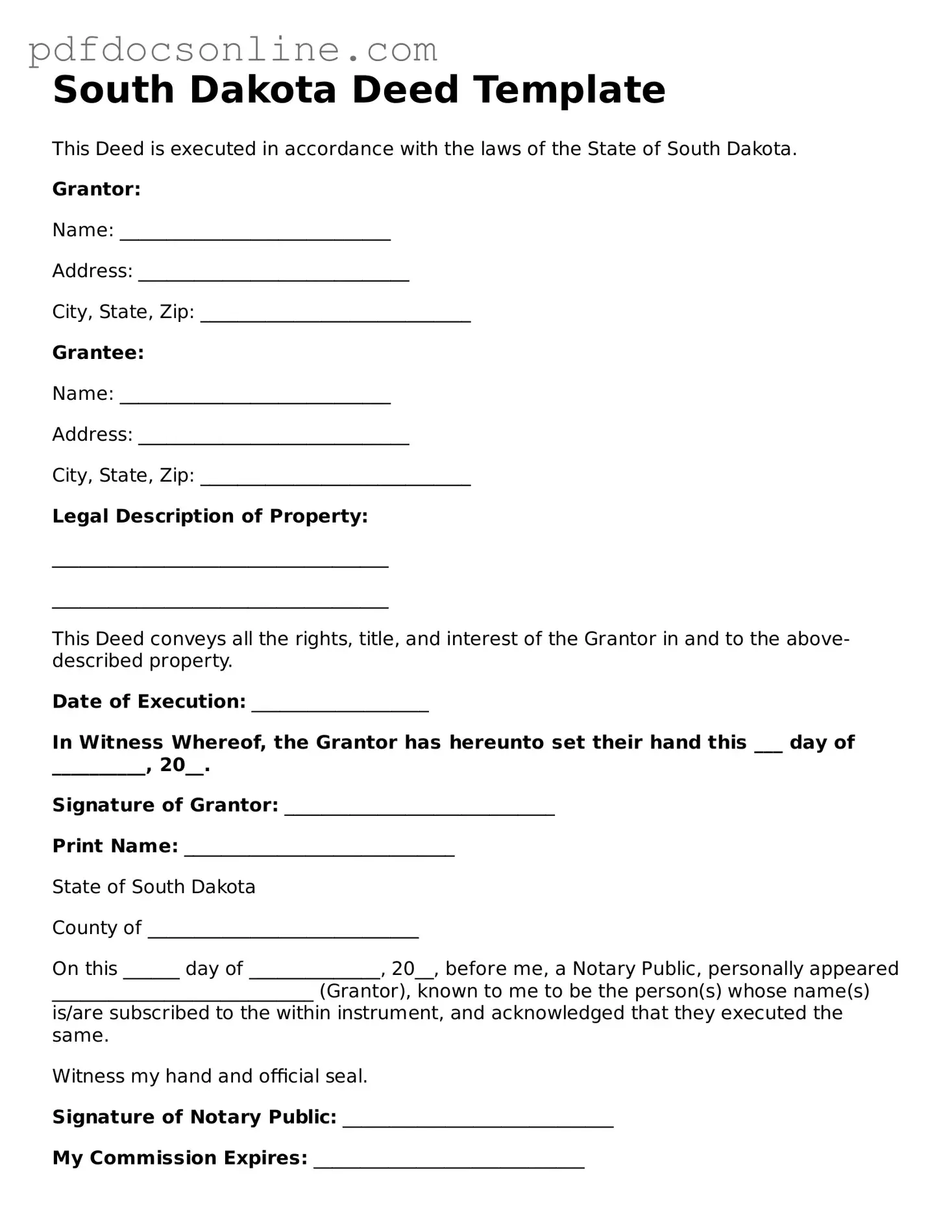 Attorney-Verified  Deed Form for South Dakota