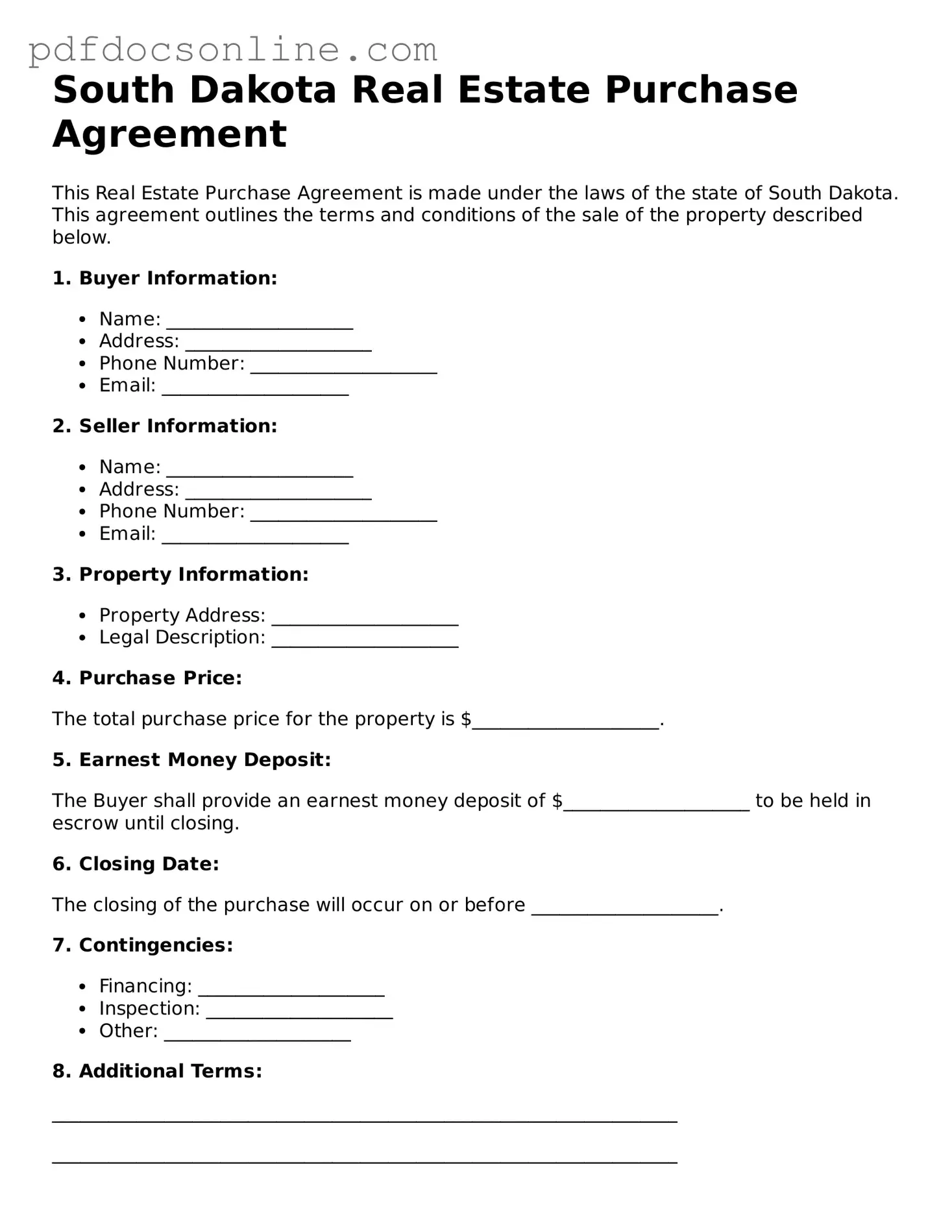 Attorney-Verified  Real Estate Purchase Agreement Form for South Dakota