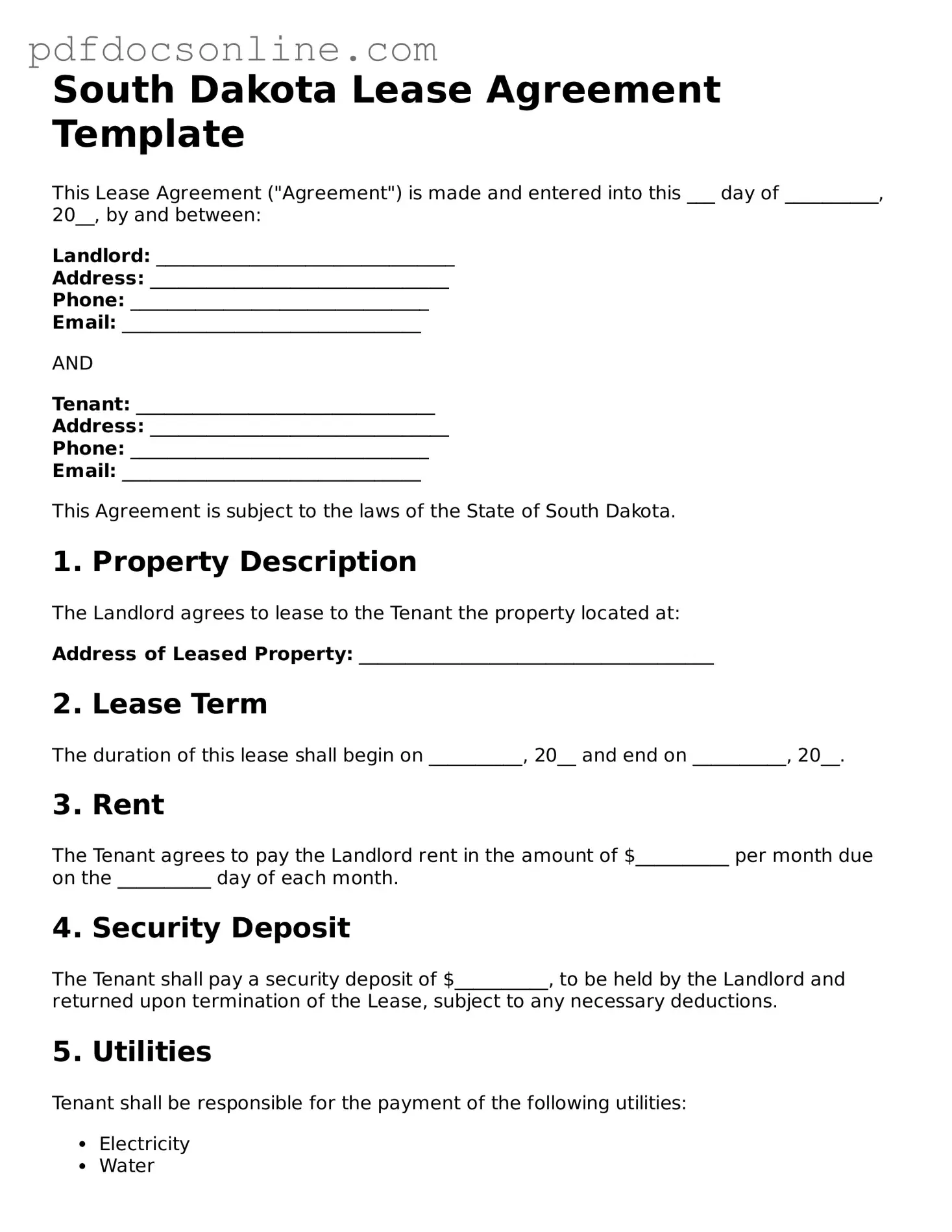 Attorney-Verified  Lease Agreement Form for South Dakota