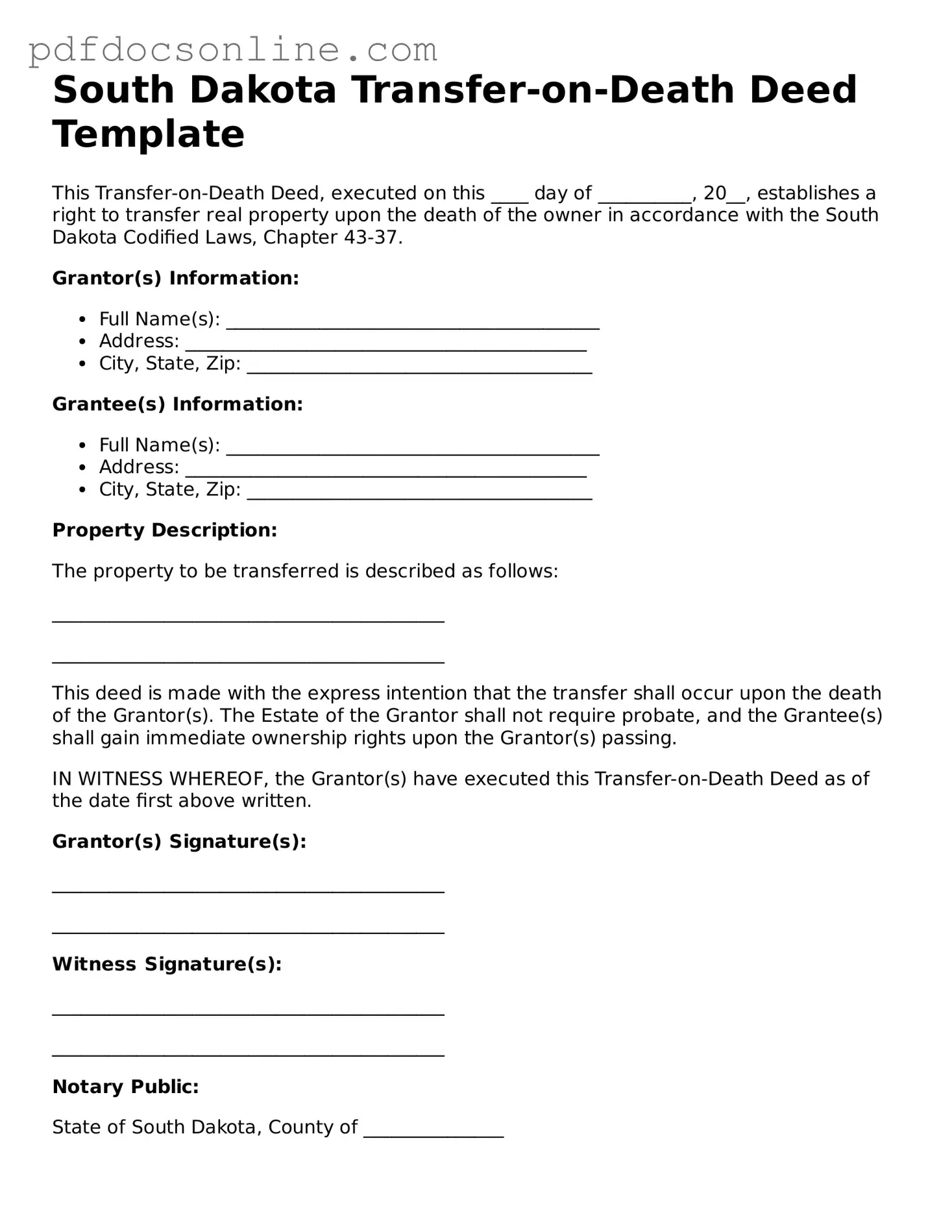 Attorney-Verified  Transfer-on-Death Deed Form for South Dakota