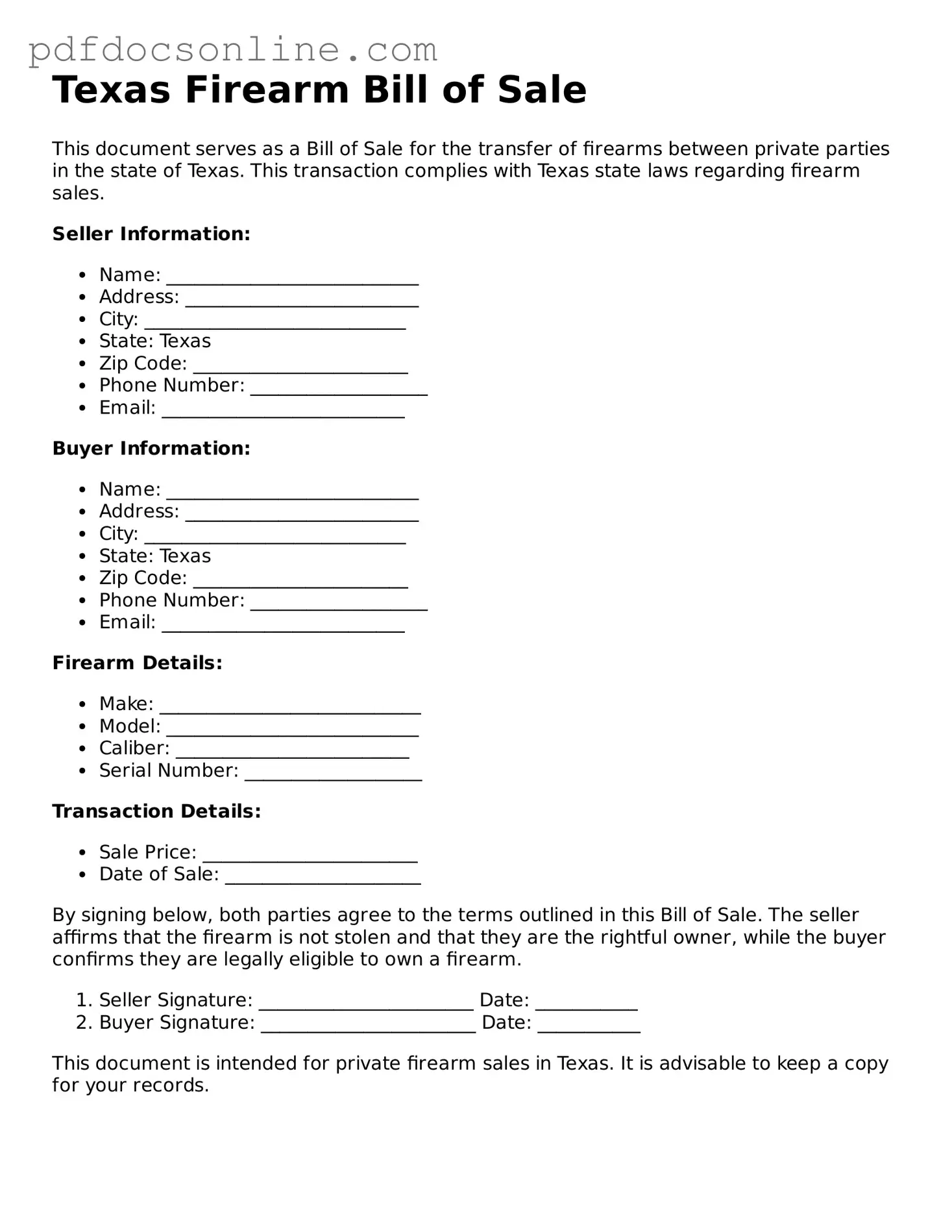 Attorney-Verified  Firearm Bill of Sale Form for Texas