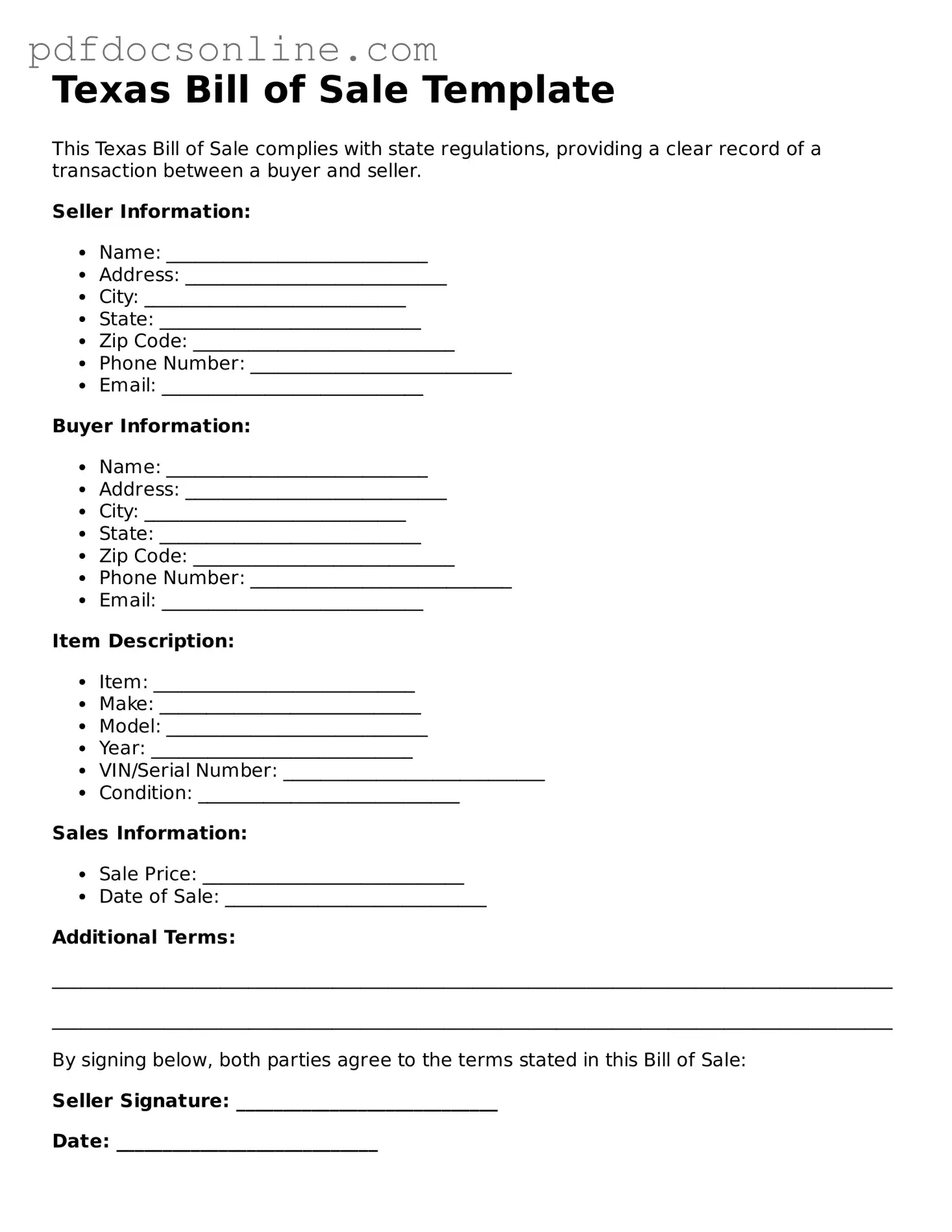Attorney-Verified  Bill of Sale Form for Texas